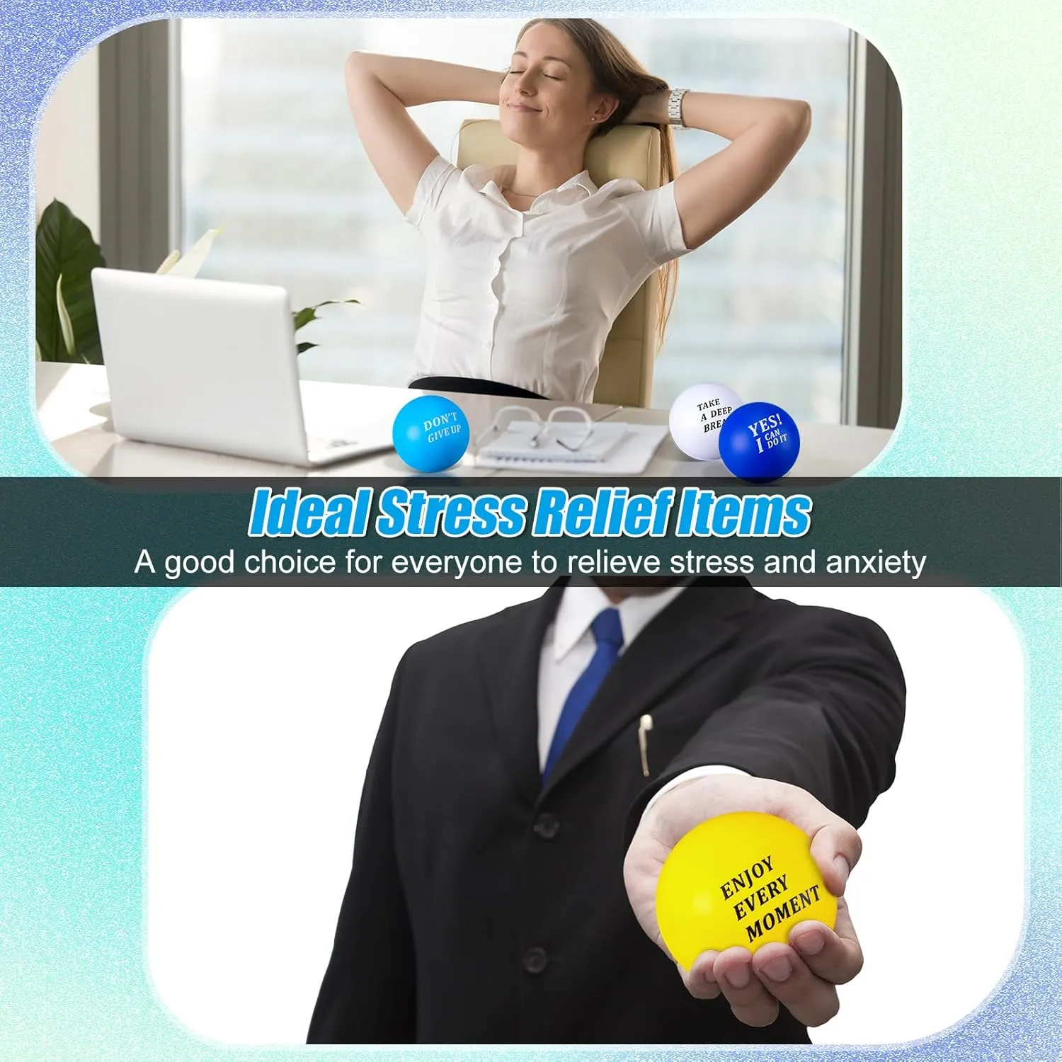 Lenwen 50 Pcs 2.5 Inch Inspirational Colorful Stress Squeeze Balls Pack Motivational Anxiety Relief Small Foam Balls for Adult Girls Boys Employee Gifts (You are Amazing)