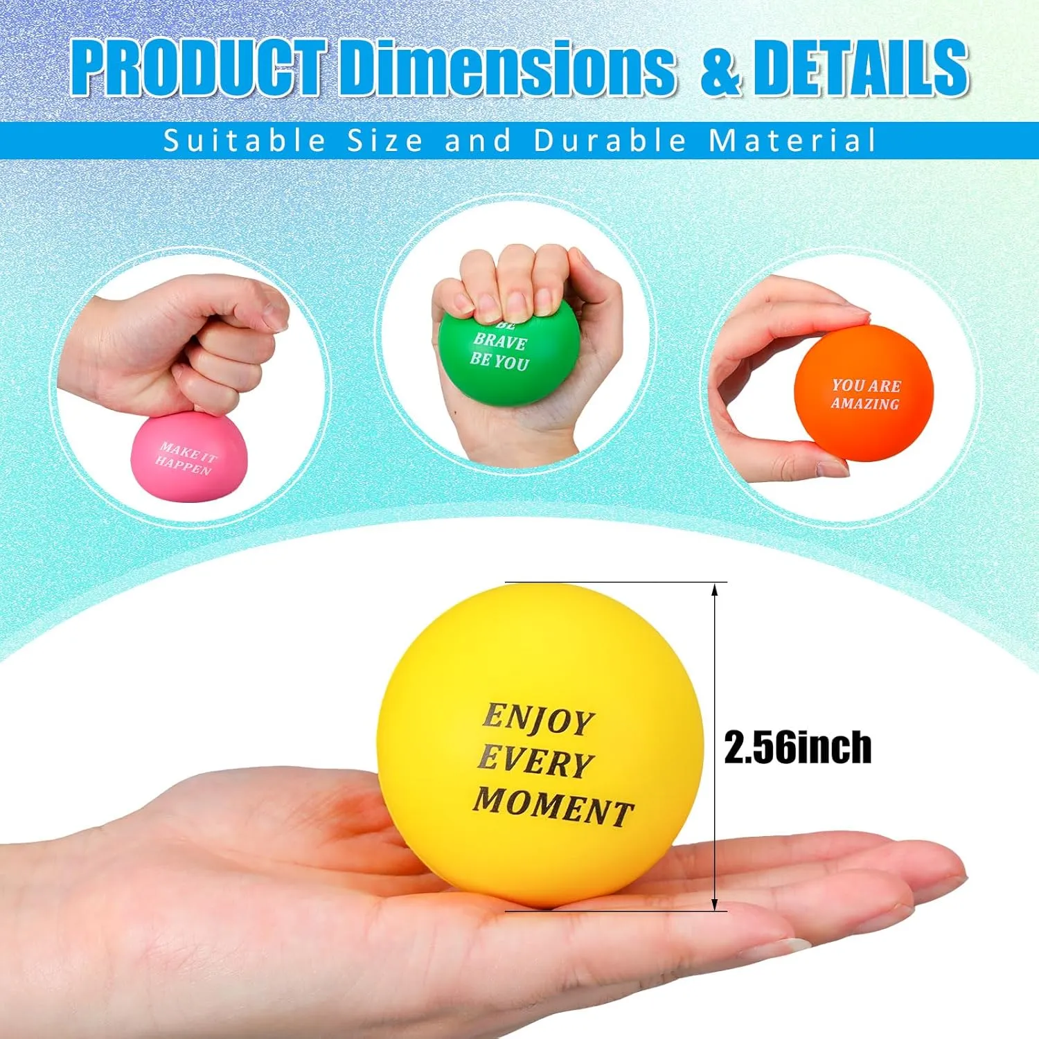 Lenwen 50 Pcs 2.5 Inch Inspirational Colorful Stress Squeeze Balls Pack Motivational Anxiety Relief Small Foam Balls for Adult Girls Boys Employee Gifts (You are Amazing)