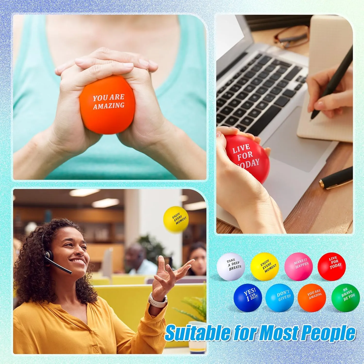 Lenwen 50 Pcs 2.5 Inch Inspirational Colorful Stress Squeeze Balls Pack Motivational Anxiety Relief Small Foam Balls for Adult Girls Boys Employee Gifts (You are Amazing)