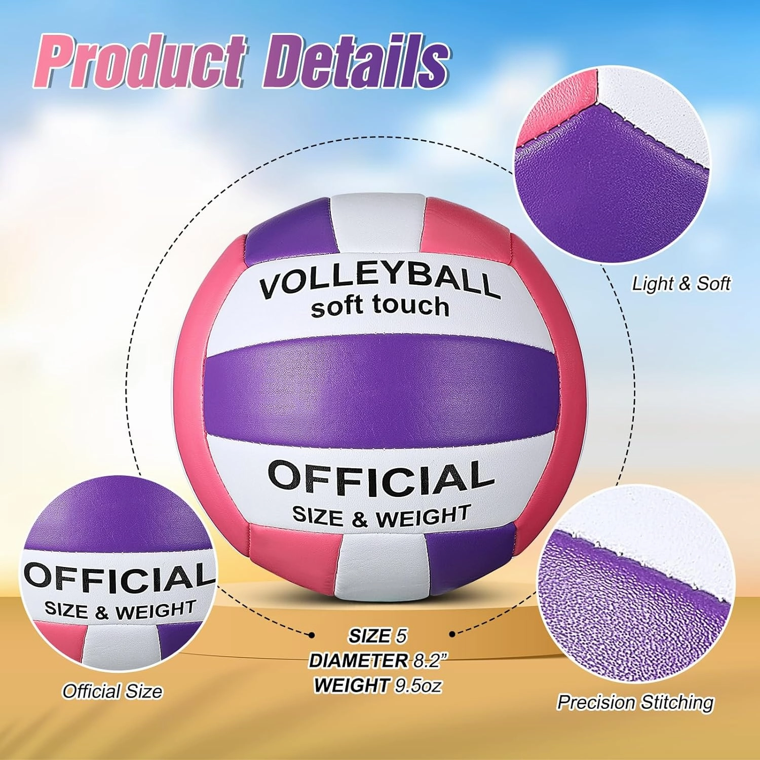 Lenwen 2 Pack Beach Volleyball Official Size 5 for Indoor Outdoor, Waterproof Soft Volleyball with Pump for Adult Beginner Beach Game Gym