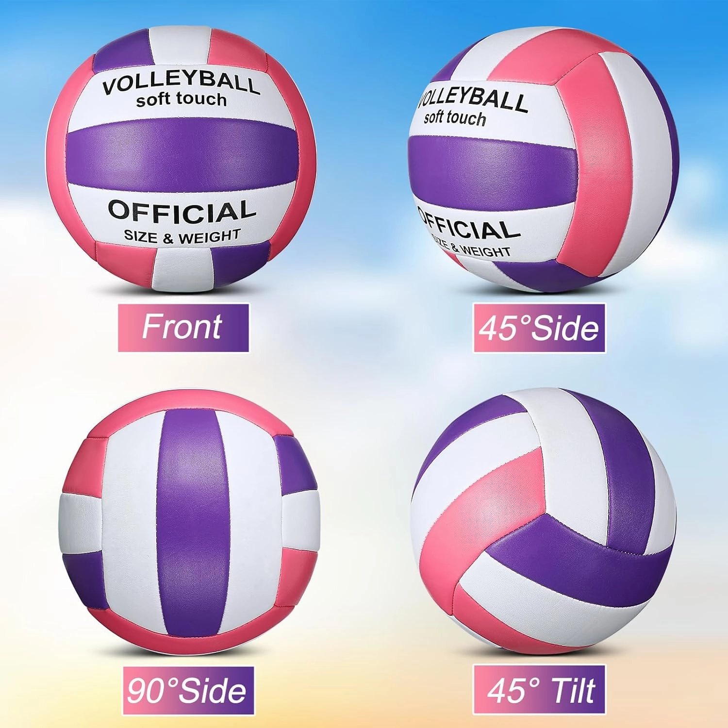 Lenwen 2 Pack Beach Volleyball Official Size 5 for Indoor Outdoor, Waterproof Soft Volleyball with Pump for Adult Beginner Beach Game Gym