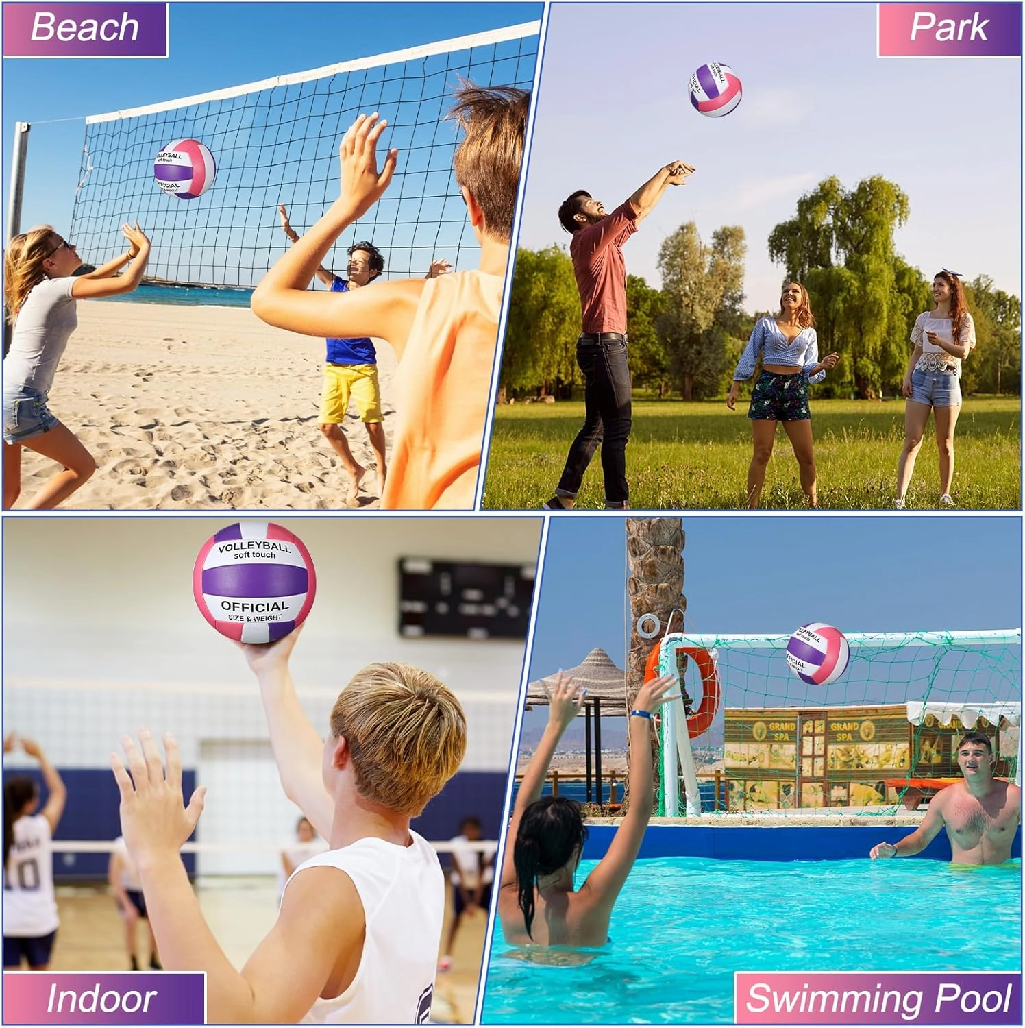 Lenwen 2 Pack Beach Volleyball Official Size 5 for Indoor Outdoor, Waterproof Soft Volleyball with Pump for Adult Beginner Beach Game Gym