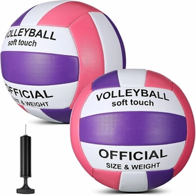 Lenwen 2 Pack Beach Volleyball Official Size 5 for Indoor Outdoor, Waterproof Soft Volleyball with Pump for Adult Beginner Beach Game Gym