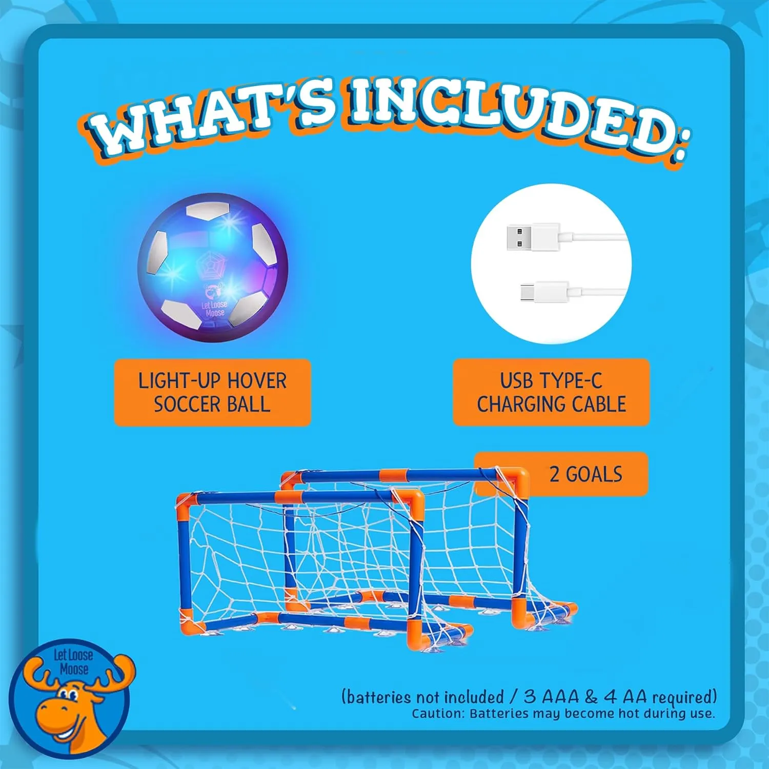 Let Loose Moose Hover Soccer Ball - Boys Birthday Gifts - Indoor Hoover Balls for Kids Age 6, 7, 8, 9, 10, 11, 12 Year Old - Light-Up Toy Game for Kid - 6-8, 8-12 - Rechargeable - with 2 Goals