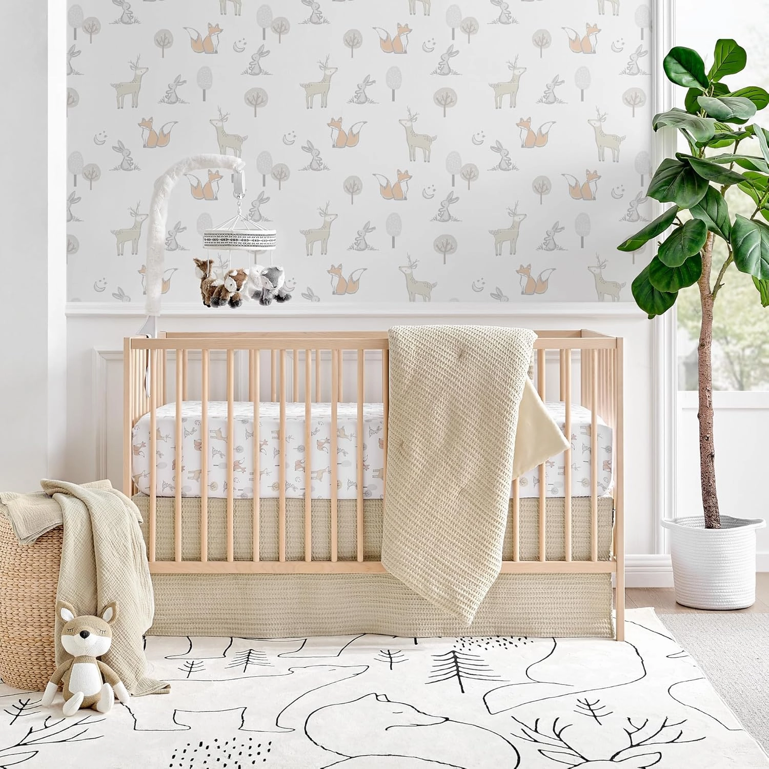 Levtex Baby - Mills Waffle Crib Bed Set - Baby Nursery Set - Taupe - Taupe Textured Waffle - 4 Piece Set Includes Quilt, Fitted Sheet, Dust Ruffle and Rope Basket