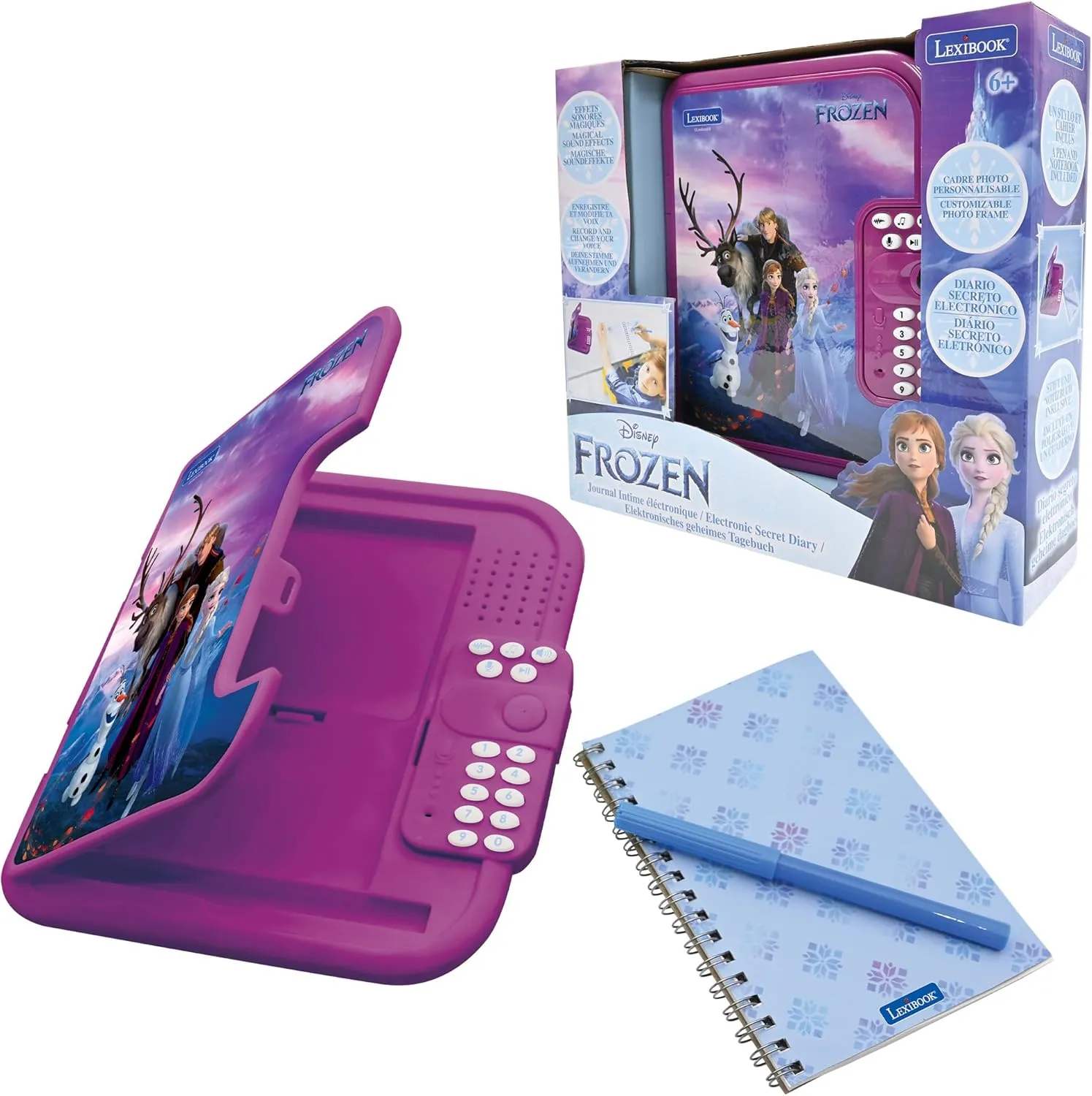 Lexibook, Frozen: Electronic Diary with Pen and Notebook Included, Interactive, Password Protected, Fun Functions, Sound Effects, Purple/Blue, SD50FZ