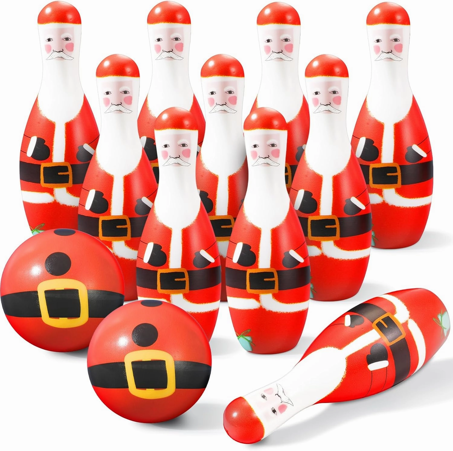 Libima 12 Pcs Christmas Bowling Set Santa Claus Snowman Bowling Set 10 Soft Foam Bowling Pins 2 Bowling Balls Set Toy Bowling Set for Game Indoor Outdoor Xmas Party Supplies