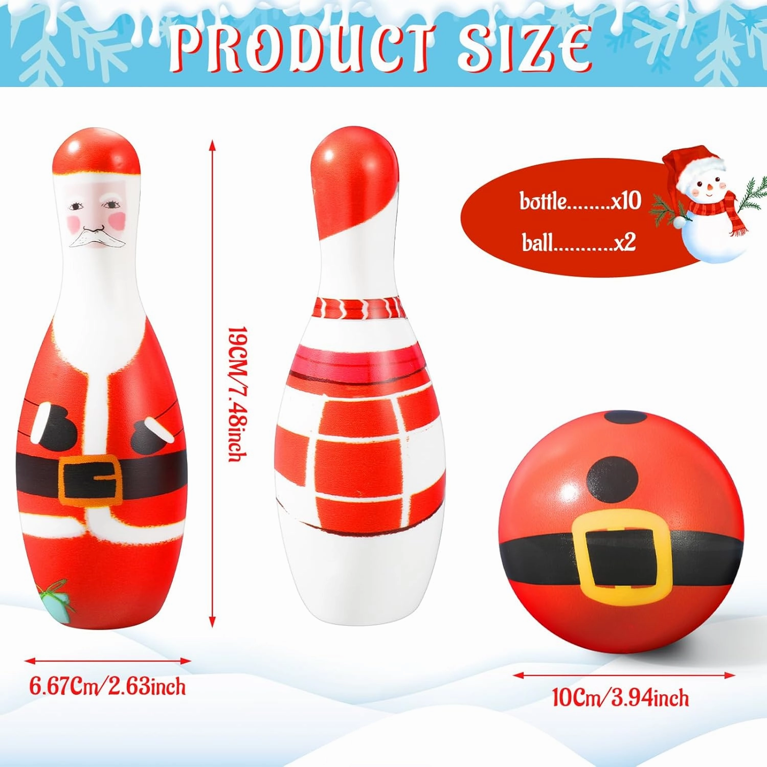 Libima 12 Pcs Christmas Bowling Set Santa Claus Snowman Bowling Set 10 Soft Foam Bowling Pins 2 Bowling Balls Set Toy Bowling Set for Game Indoor Outdoor Xmas Party Supplies
