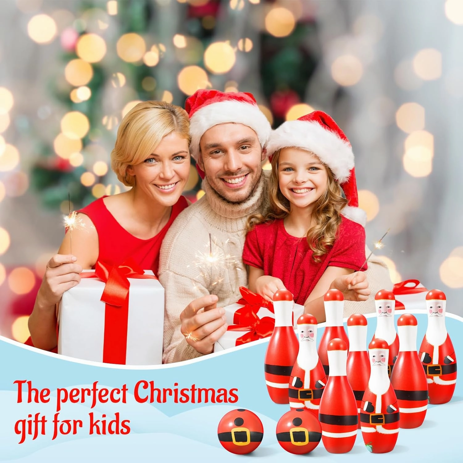Libima 12 Pcs Christmas Bowling Set Santa Claus Snowman Bowling Set 10 Soft Foam Bowling Pins 2 Bowling Balls Set Toy Bowling Set for Game Indoor Outdoor Xmas Party Supplies