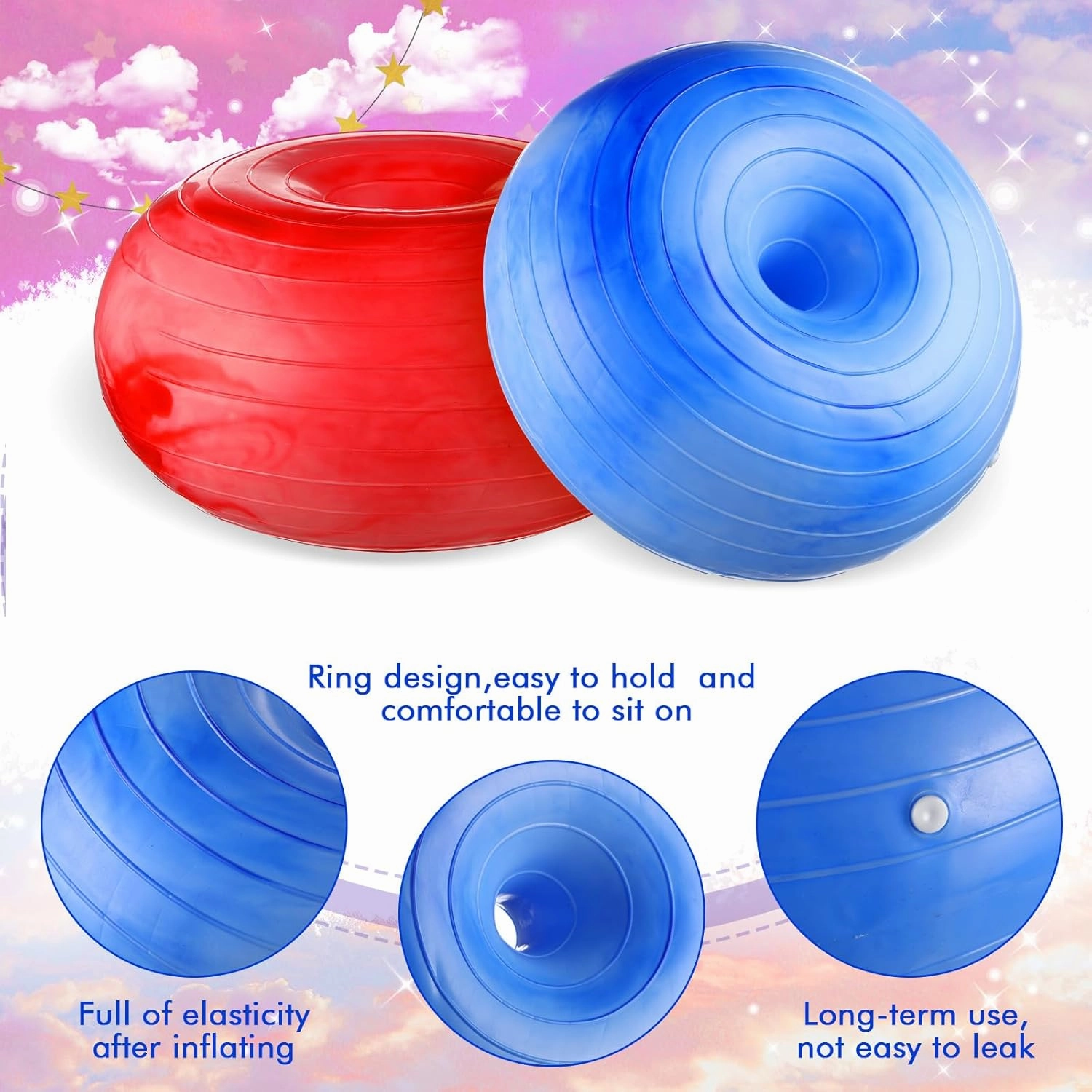 Libima 4 Pcs Flexible Seating for Classroom Inflatable Yoga Ball Chairs with Pump Donut Exercise Ball Chair Cushion Seat for Balance and Stability Training Home Office Gym Workout