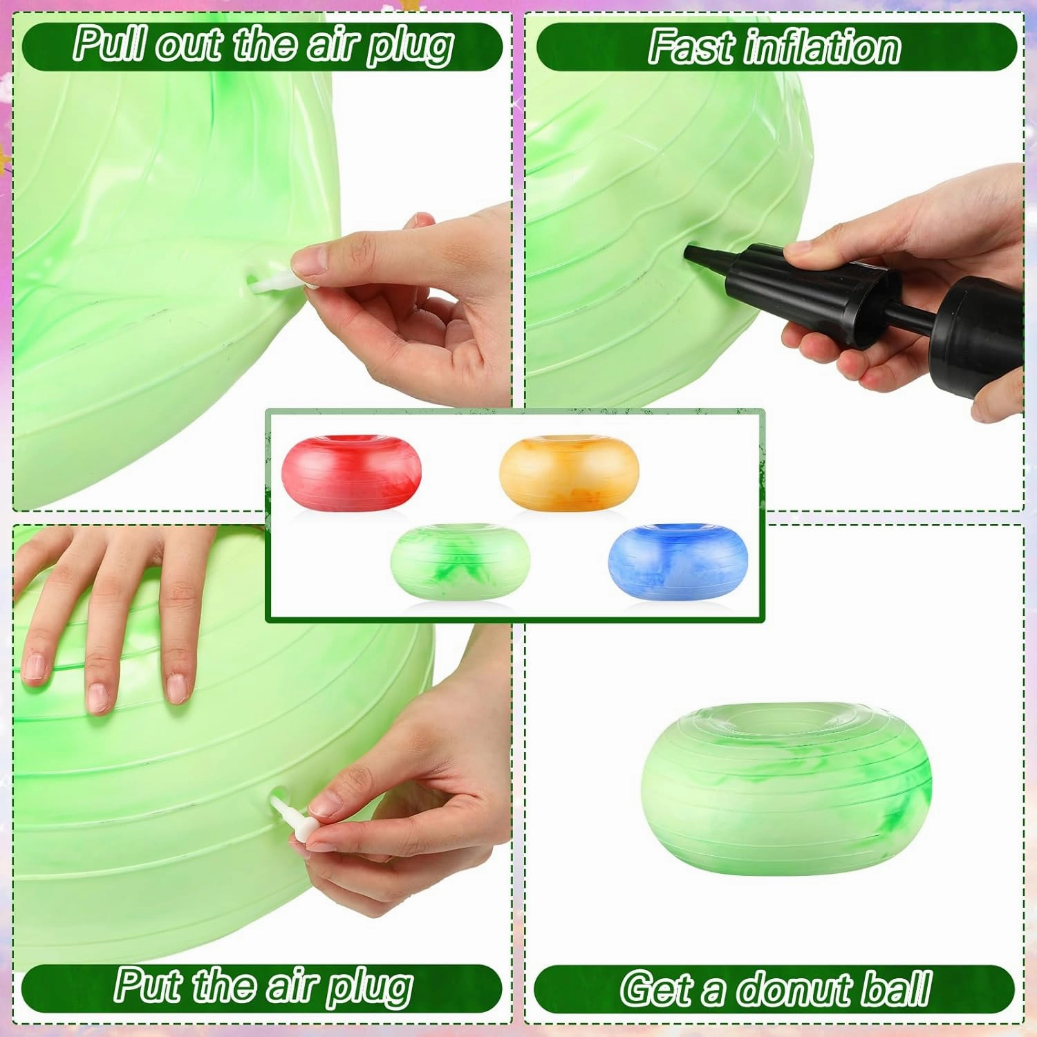 Libima 4 Pcs Flexible Seating for Classroom Inflatable Yoga Ball Chairs with Pump Donut Exercise Ball Chair Cushion Seat for Balance and Stability Training Home Office Gym Workout