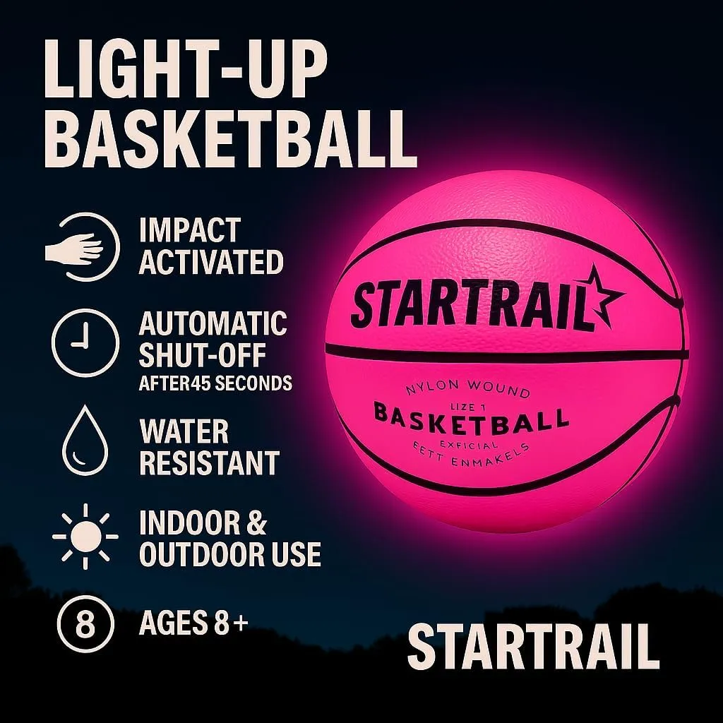 Light Up Basketball | Glow in The Dark Basketball | LED Basketball Size 7 | Glowing Basketball Ball | Lighted Basketball | Coolest Things for Boys & Girls | Toys for 10 Year Old Kids