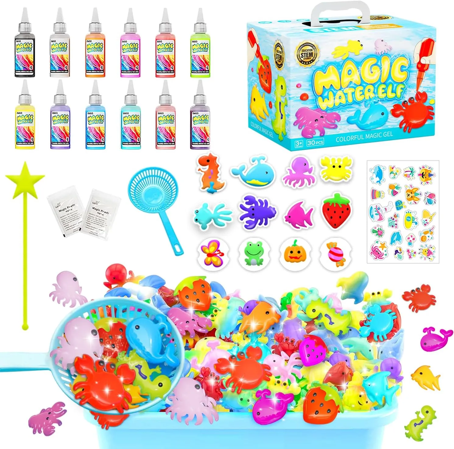 LITTCO Magic Water Elf Toy Kit, Aqua Fairy Water Gel Kit with 12 Magic Gels, 12 Sea Creature Shape Molds. Birthday/Holiday Gifts, Party Favors,Arts & Crafts DIY STEM for Boys & Girls Ages 6-12