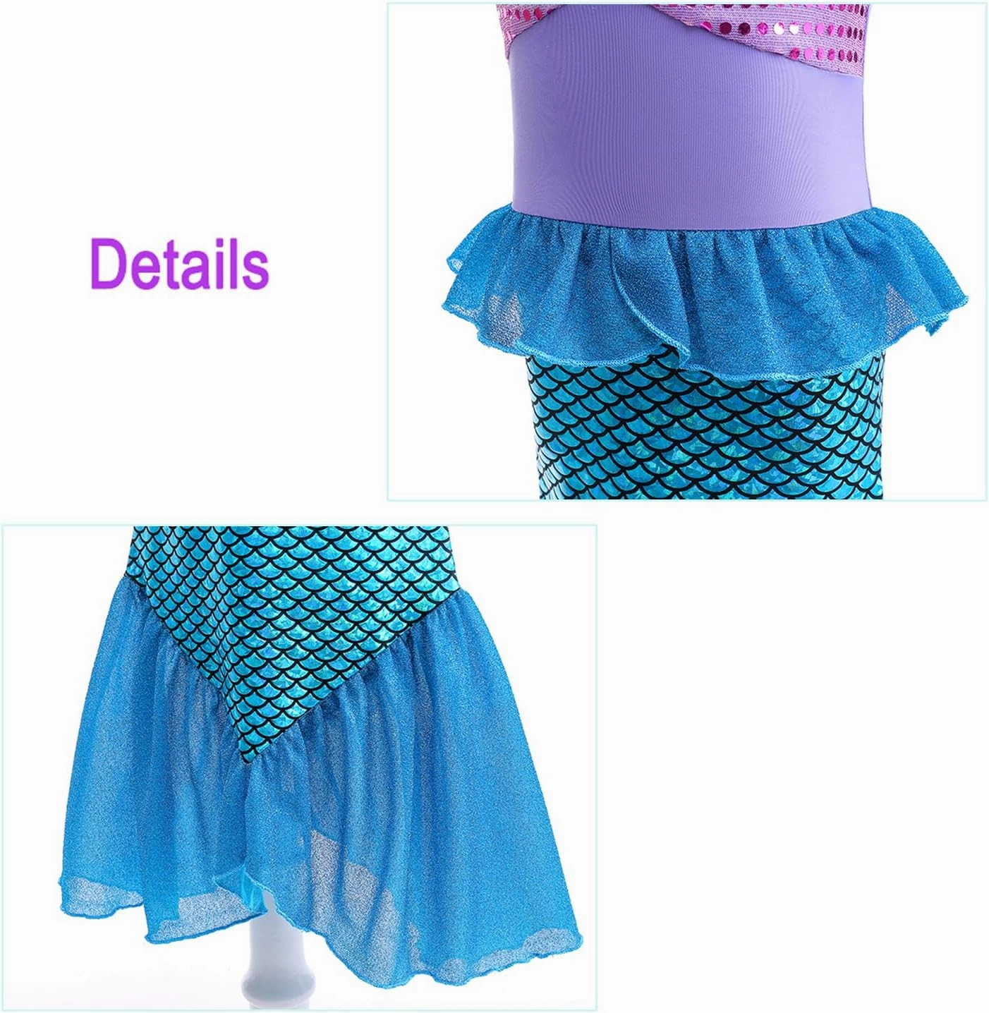Little Girls Princess Mermaid Costume for Girls Dress Up with Accessory for Christmas Birthday Party Supplies Purple-Blue