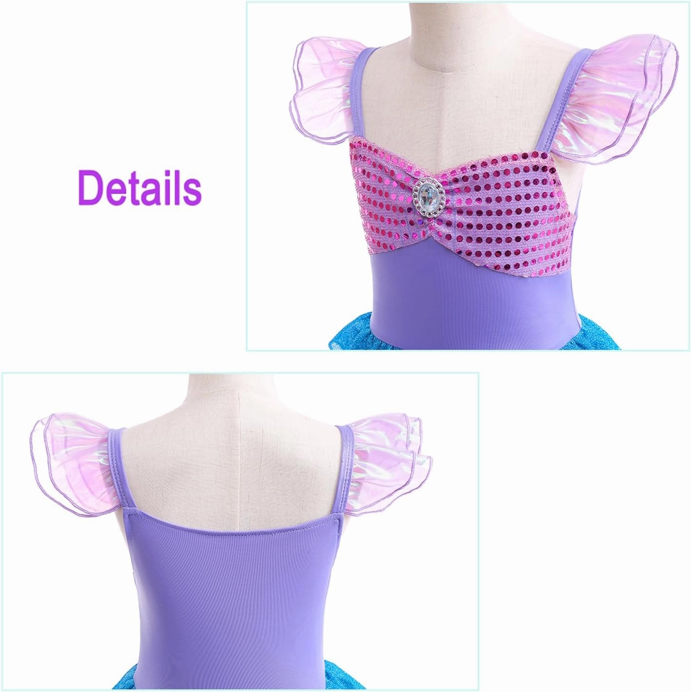 Little Girls Princess Mermaid Costume for Girls Dress Up with Accessory for Christmas Birthday Party Supplies Purple-Blue