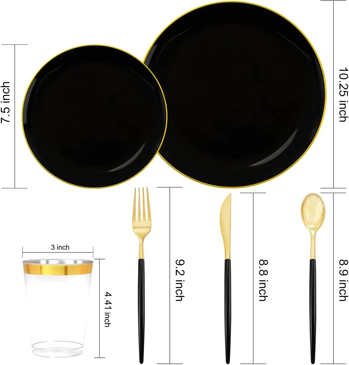 LIYH 180 Pcs Black Plastic Dinnerware Set with Gold Silverware, Disposable Black Plastic Plates, Heavyduty Gold Utensils Set for Parties, Weddings Graduation 30Guests