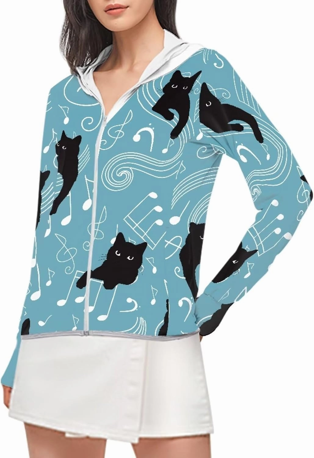 Long Sleeve Uv Protection Shirts Women Casual Loose Full Zip Hiking Running Athletic Hoodie Jacket with Pockets