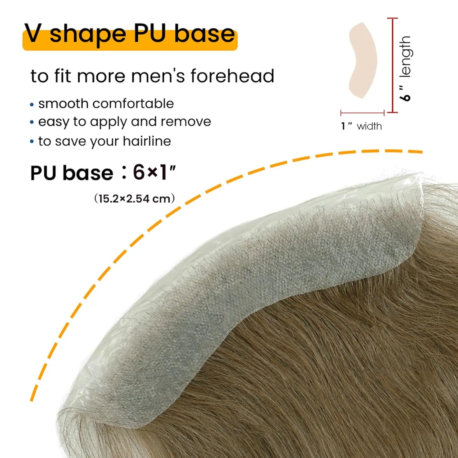 Lordhair Toupee for Men: Human Hair System, V-Shape Natural Hairline, 6*1in, Dark Blond Brown