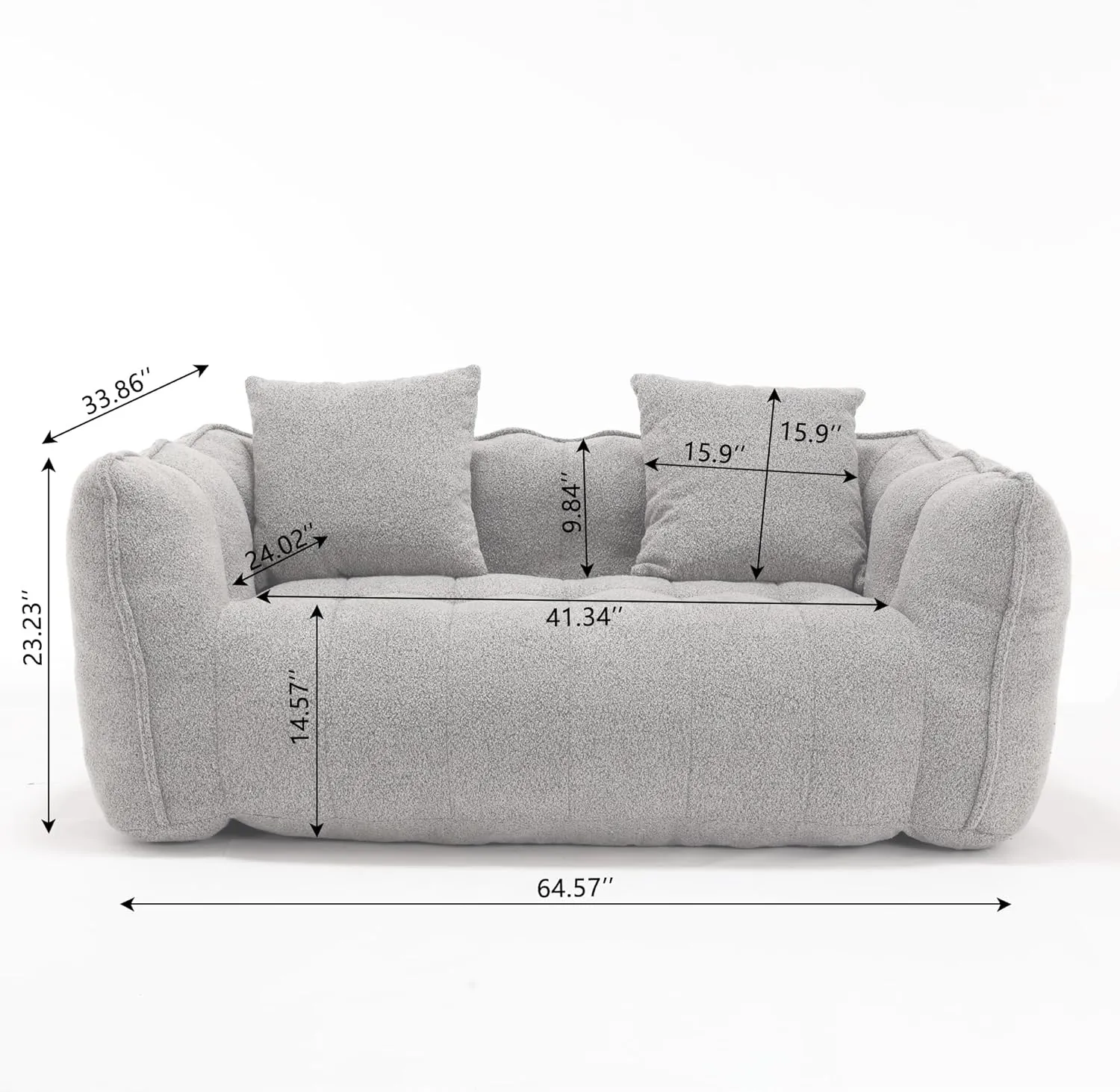 Loveseat Soft Bean Bag Chair with High Resilience Foam Core Recliner Sofa (Grey)