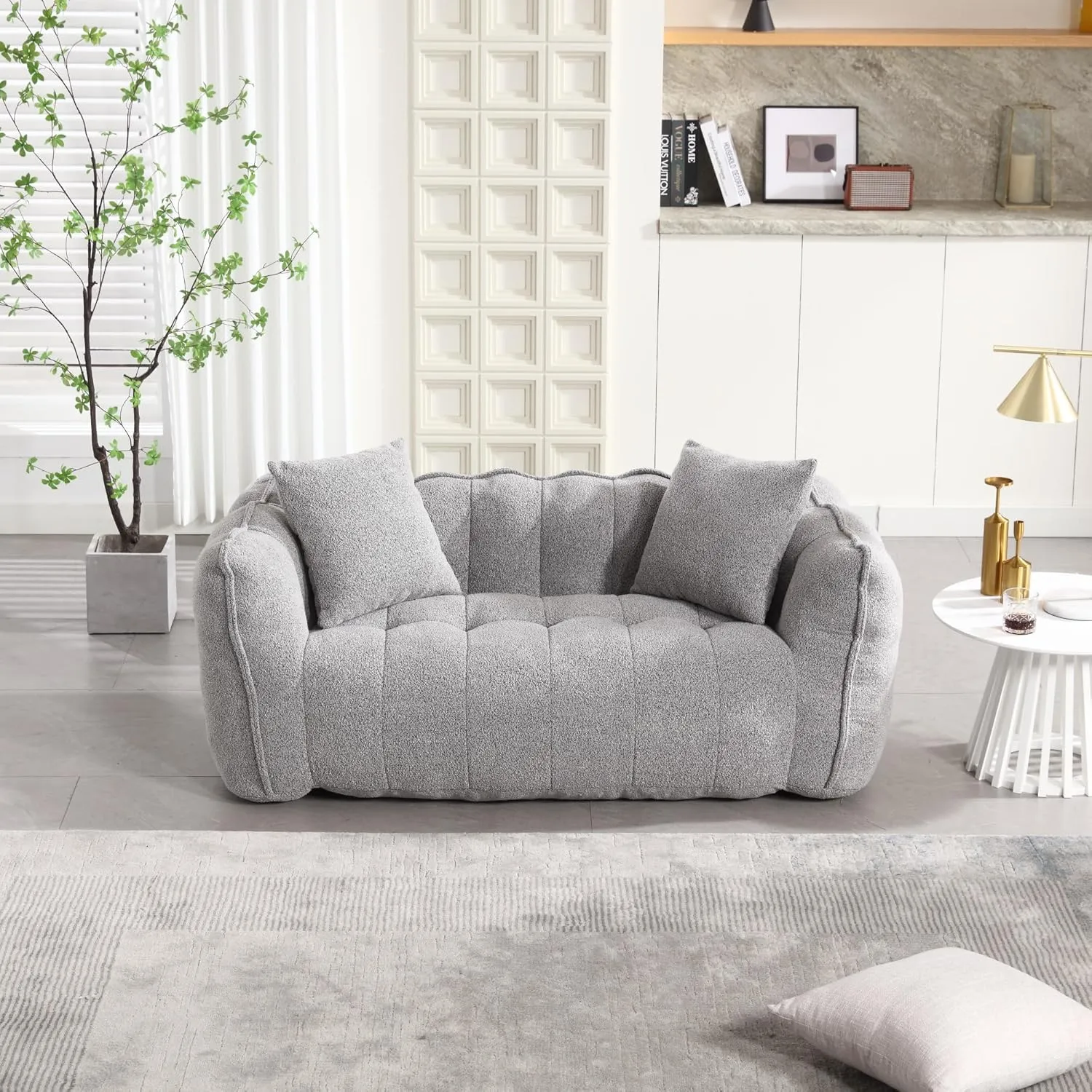 Loveseat Soft Bean Bag Chair with High Resilience Foam Core Recliner Sofa (Grey)