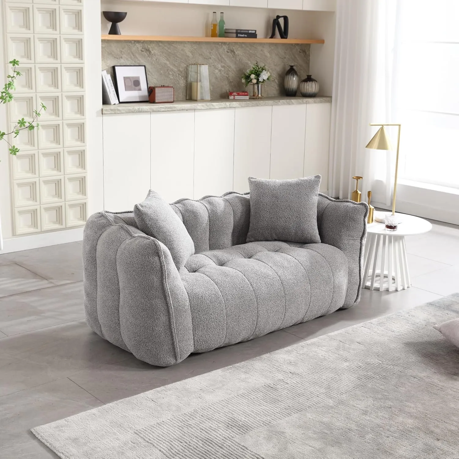 Loveseat Soft Bean Bag Chair with High Resilience Foam Core Recliner Sofa (Grey)