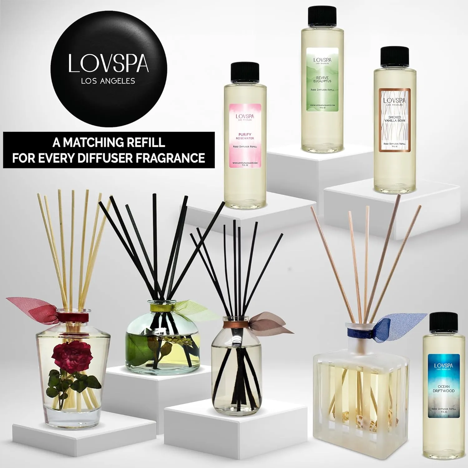 LOVSPA Tahitian Vanilla Reed Diffuser Set - Soothe by LOVSPA - Vanilla, Amber & Tonka Bean Fragrance Oil - Soothing Kitchen, Bedroom or Bath Scent