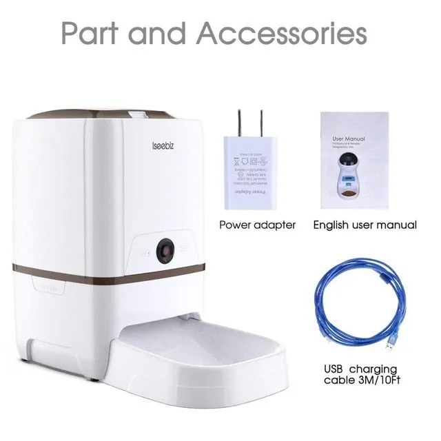 Lseebiz 6L Pet Feeder Smart Dog Dispender with Camera WIFI Cat Food Feeder with Night Vision , USB Charge ,6 Times One Day