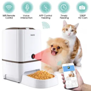 Lseebiz 6L Pet Feeder Smart Dog Dispender with Camera WIFI Cat Food Feeder with Night Vision , USB Charge ,6 Times One Day