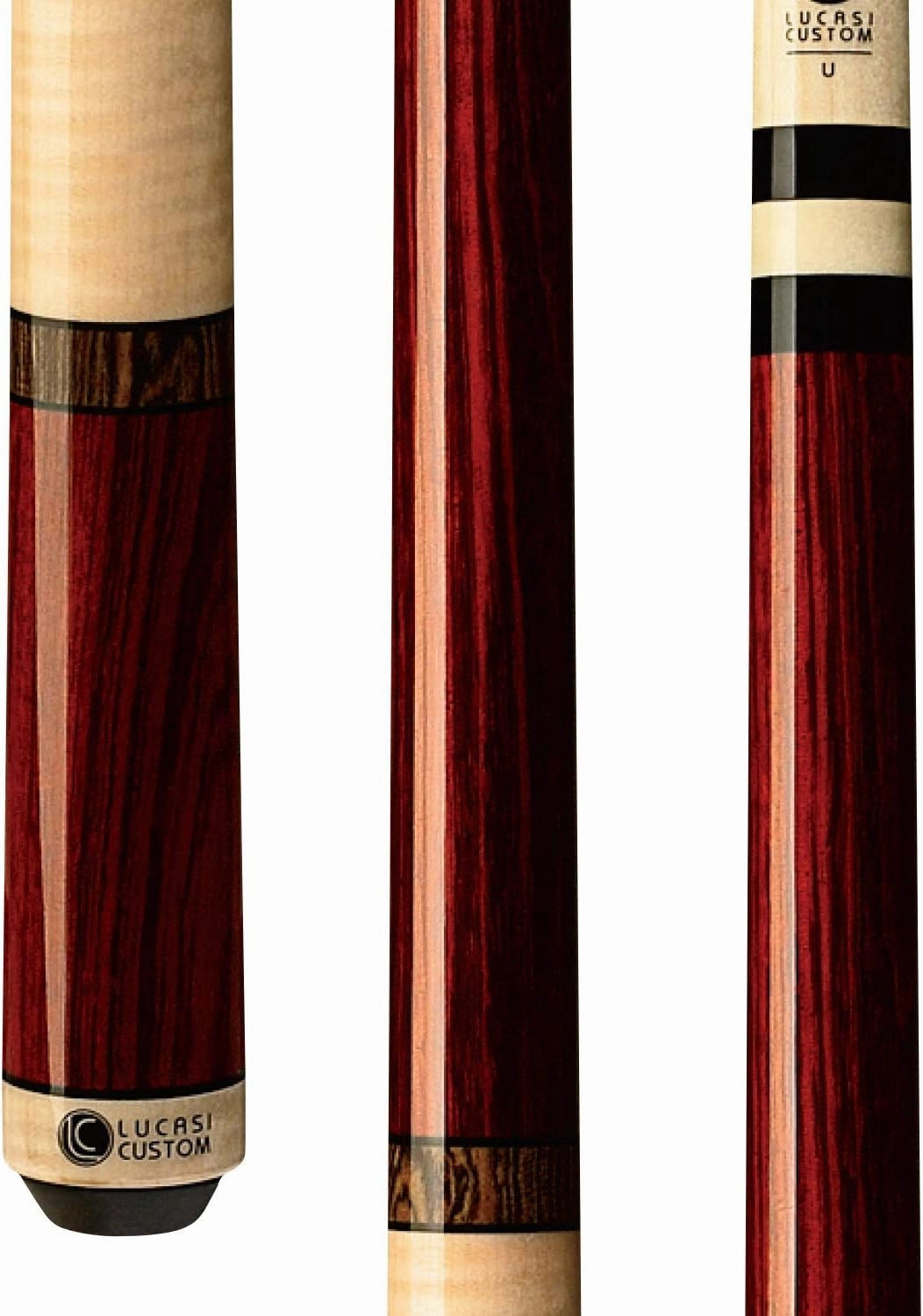 Lucasi Custom Rengas and Curly Maple Pool Cue with Bocote Banded Rings, 20.5-Ounce