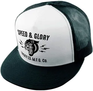 Lucky 13 Panther Head Mesh Snapback Trucker Hat Black White