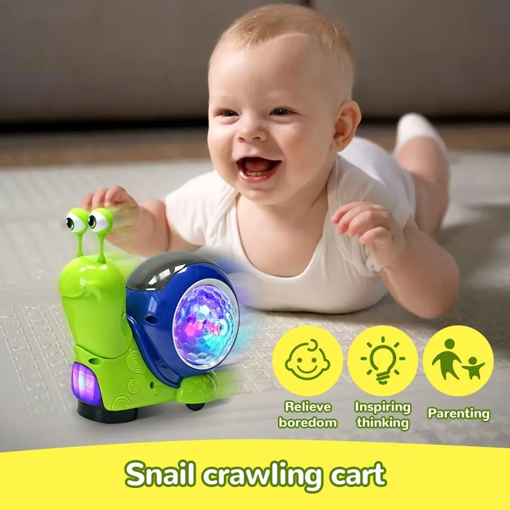 Luminous Snail Toy, 2025 New Crawling Snail Toys, Cute Electric Tummy Time Dancing Musical Light up Snail Toy Sensory (Green)