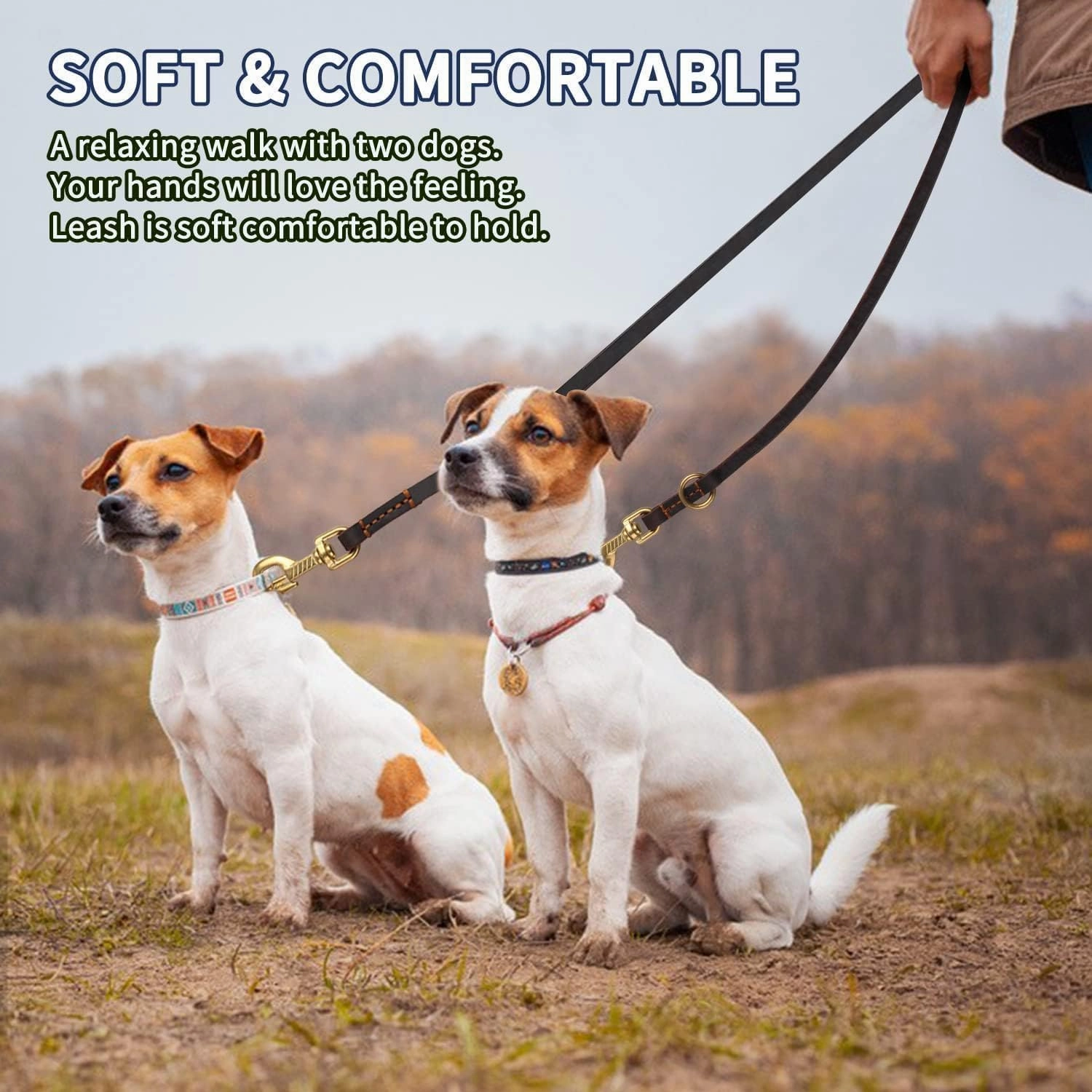LWBMG Multi Function Leather Dog Leash 8ft Genuine Leather Leash for Dogs Hands Free Dog Leash Double Ended Dog Training Leash for Small Medium Large Dogs