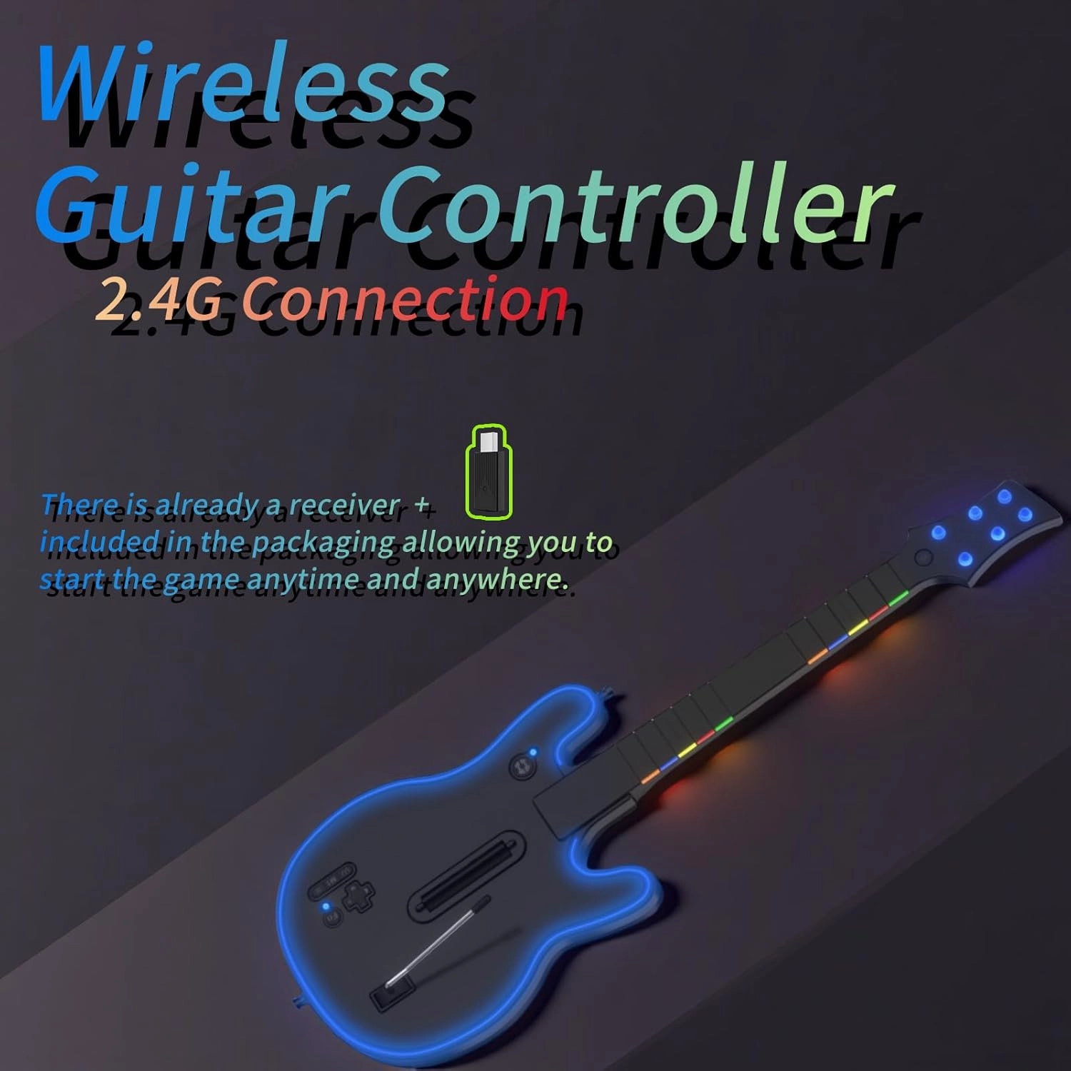 Lyvix Wireless Guitar Hero Controller for PS3/PS4/PC, Game Guitar Remote Compatible with Guitar Hero/Rock Band/Clone Hero/Fortnite Festival, PC Guitar Hero with Audio Jack, RGB Light