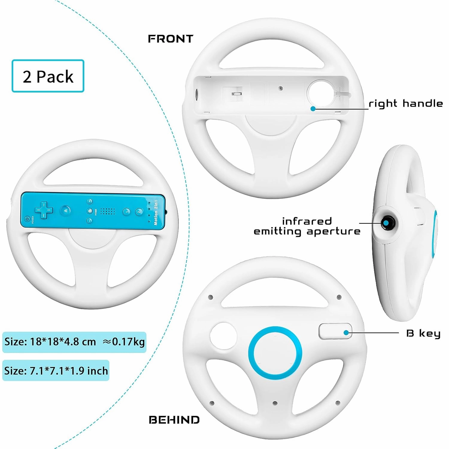 Machine-Ya Wii Zapper Gun and Steering Wheel Compatible with Nintendo Wii & Wii U Remote Game (2-Pack, White)