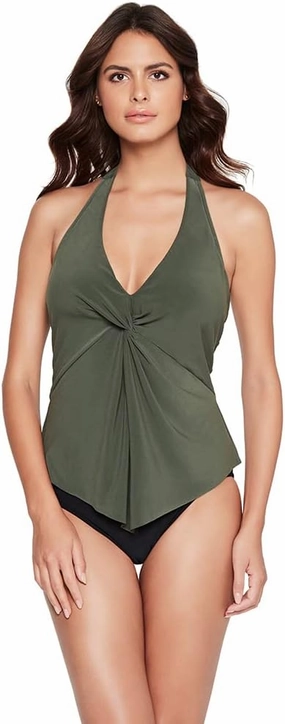 MagicSuit Women's Swimwear Solid Mallory Halter Soft Cup Tankini Bathing Suit Top
