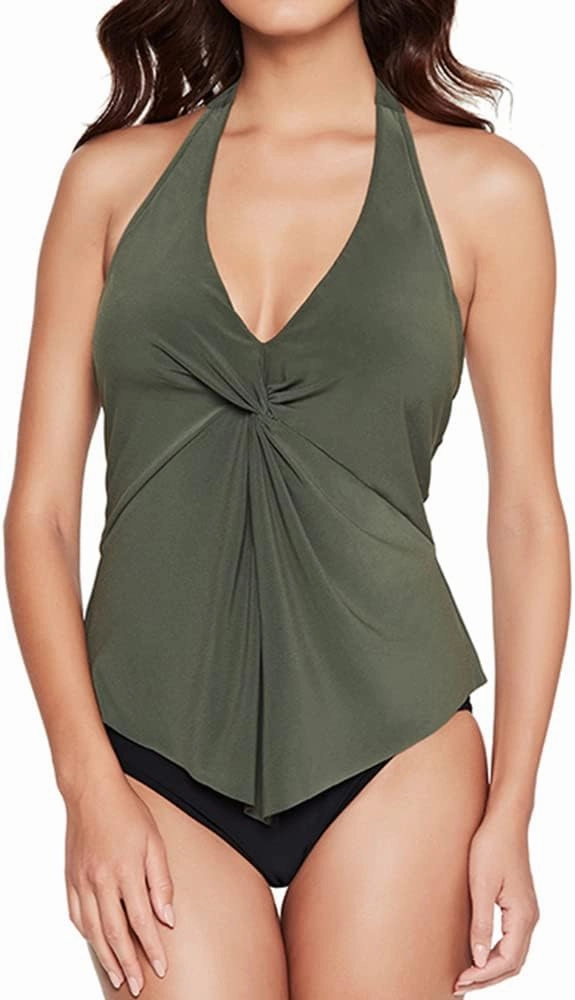MagicSuit Women's Swimwear Solid Mallory Halter Soft Cup Tankini Bathing Suit Top