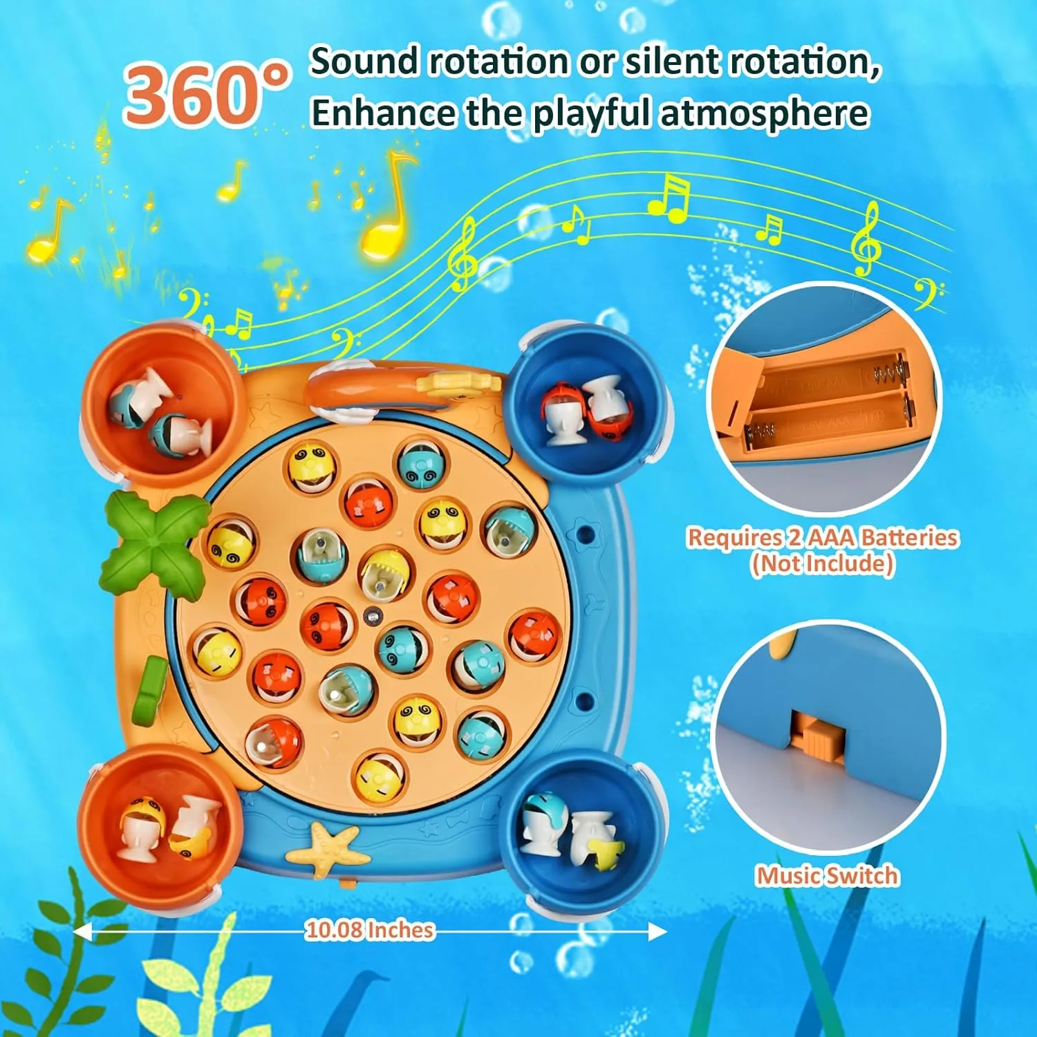 Magnetic Fishing Game Set - 21 Fish and 6 Poles, Rotating Toddler Board Games with Music Switch, Fine Motor Skills Fishing Toys for Kids and Toddlers 3 4 5 6 7 8 and Up