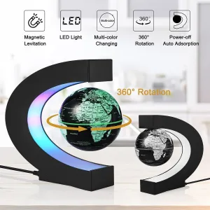 Magnetic Levitation Globe,Floating Rotating World Map Globe,Geographic globes Cool Gadget With Colored LED Lights and C Shape Anti Gravity ,Home/Office Desk Decor Display Stand,Gift for Kid/Student