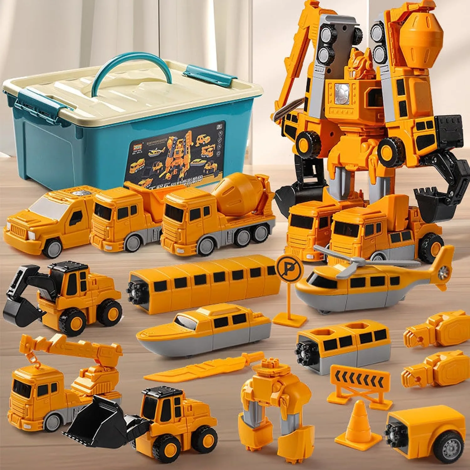 Magnetic Transform Engineering Car Assembled Toys with Storage Box, Toddlers 3-4 Magnetic Blocks, Transforming Robot Toys for Kids Age 3-5 4-8 Outdoor Toddler Activities