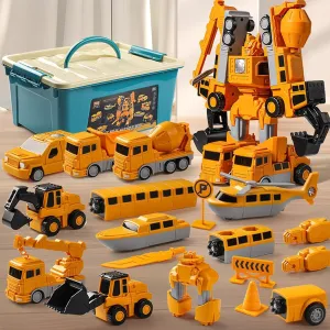 Magnetic Transform Engineering Car Assembled Toys with Storage Box, Toddlers 3-4 Magnetic Blocks, Transforming Robot Toys for Kids Age 3-5 4-8 Outdoor Toddler Activities