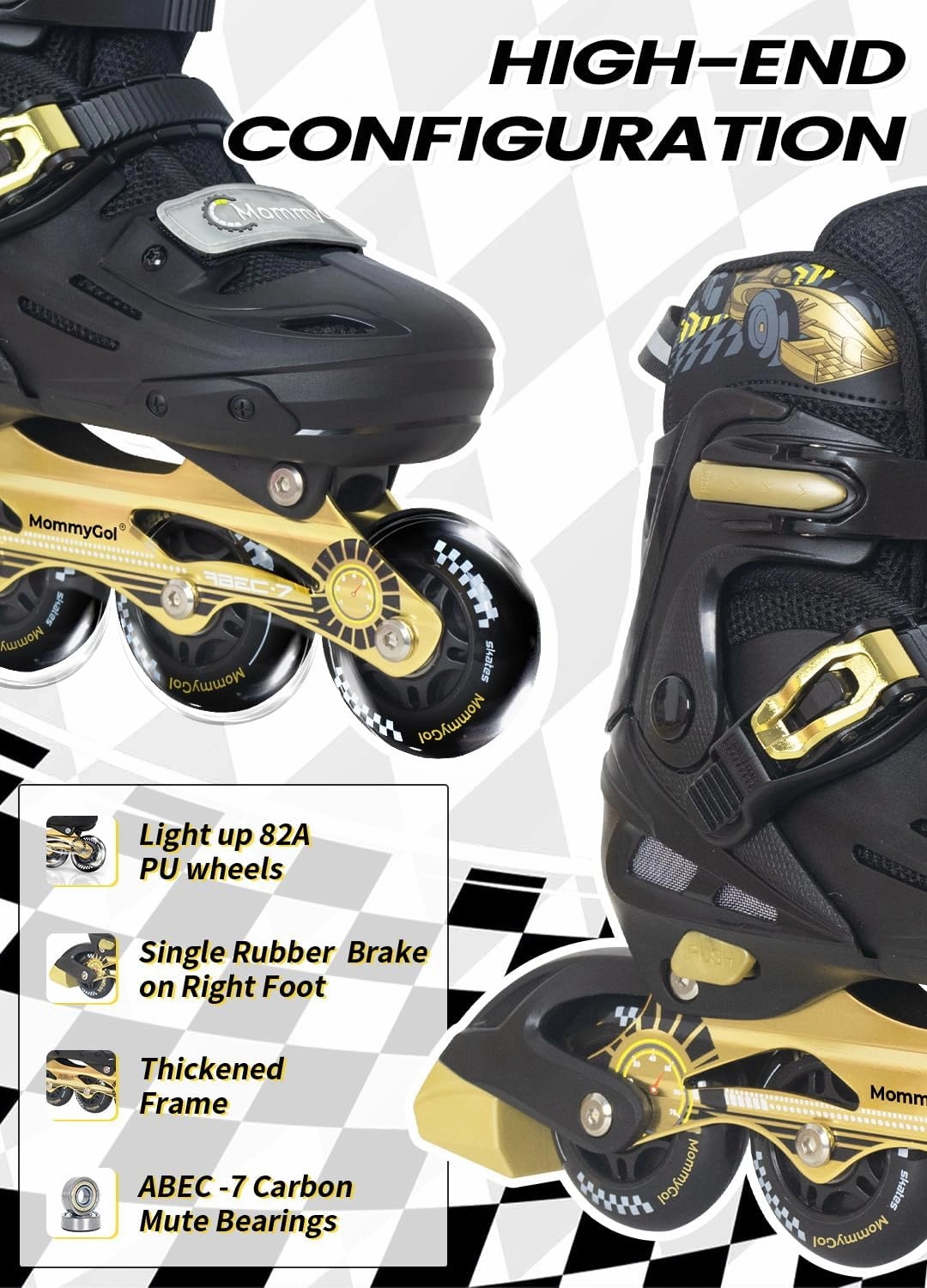 MammyGol Inline Skates for Boys and Girls Youth, 4 Size Adjustable Roller Skates with PU Flashing Wheels, Aggressive Inline Skates High Performance for Kids Age 6-12