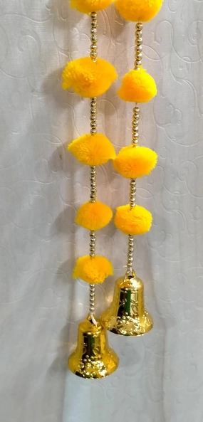 Marigold wool Yarn Pom Pom Garland Colorful for Wall Valentines Day Decoration Festivals Room Decorations, Hanging woolen marigold Garland for Home Decoration, Wedding, Birthday Party. (YELLOW)