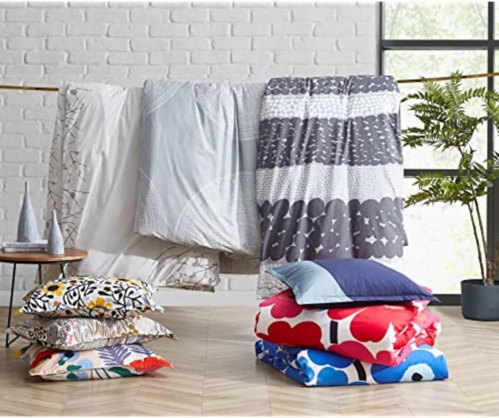 MARIMEKKO - Queen Duvet Cover Set, Smooth Cotton Percale Bedding with Matching Shams, Lightweight Home Decor (Fokus Grey, Queen)