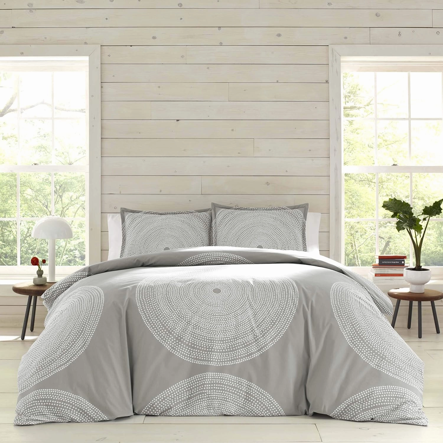 MARIMEKKO - Queen Duvet Cover Set, Smooth Cotton Percale Bedding with Matching Shams, Lightweight Home Decor (Fokus Grey, Queen)