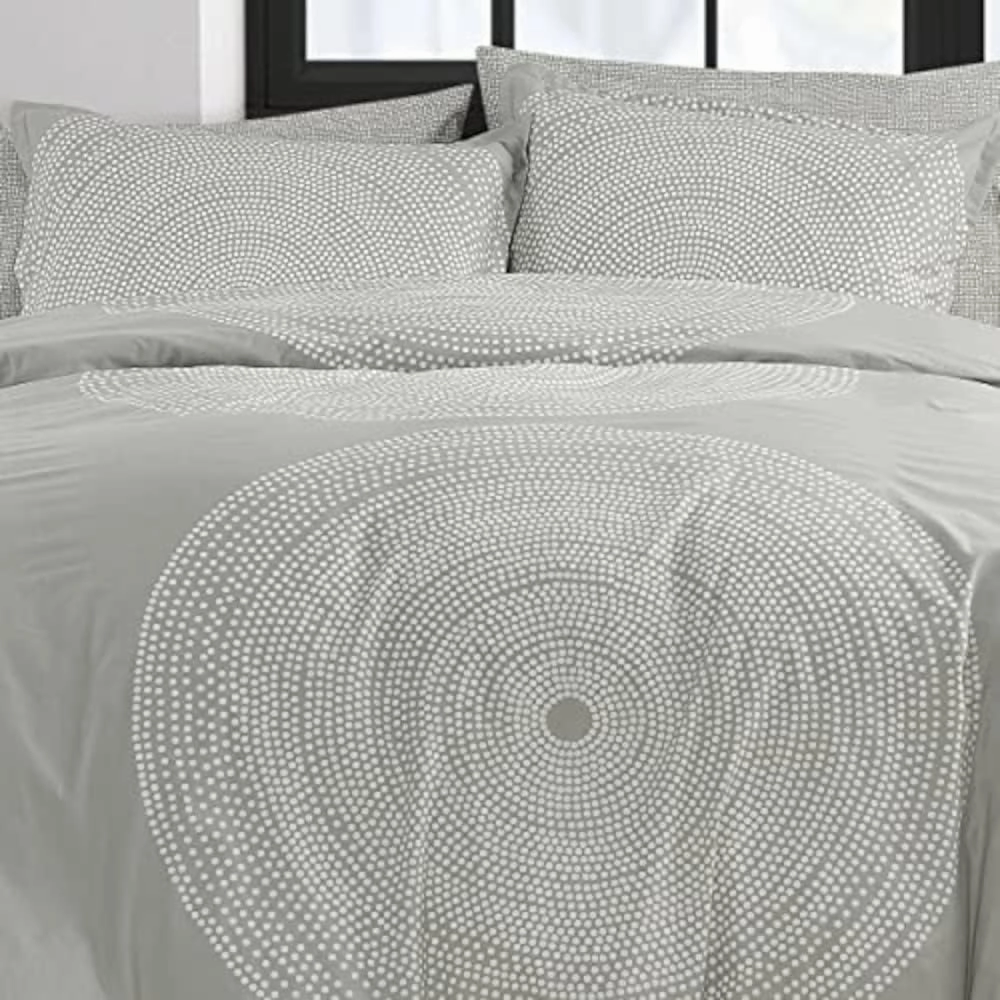MARIMEKKO - Queen Duvet Cover Set, Smooth Cotton Percale Bedding with Matching Shams, Lightweight Home Decor (Fokus Grey, Queen)