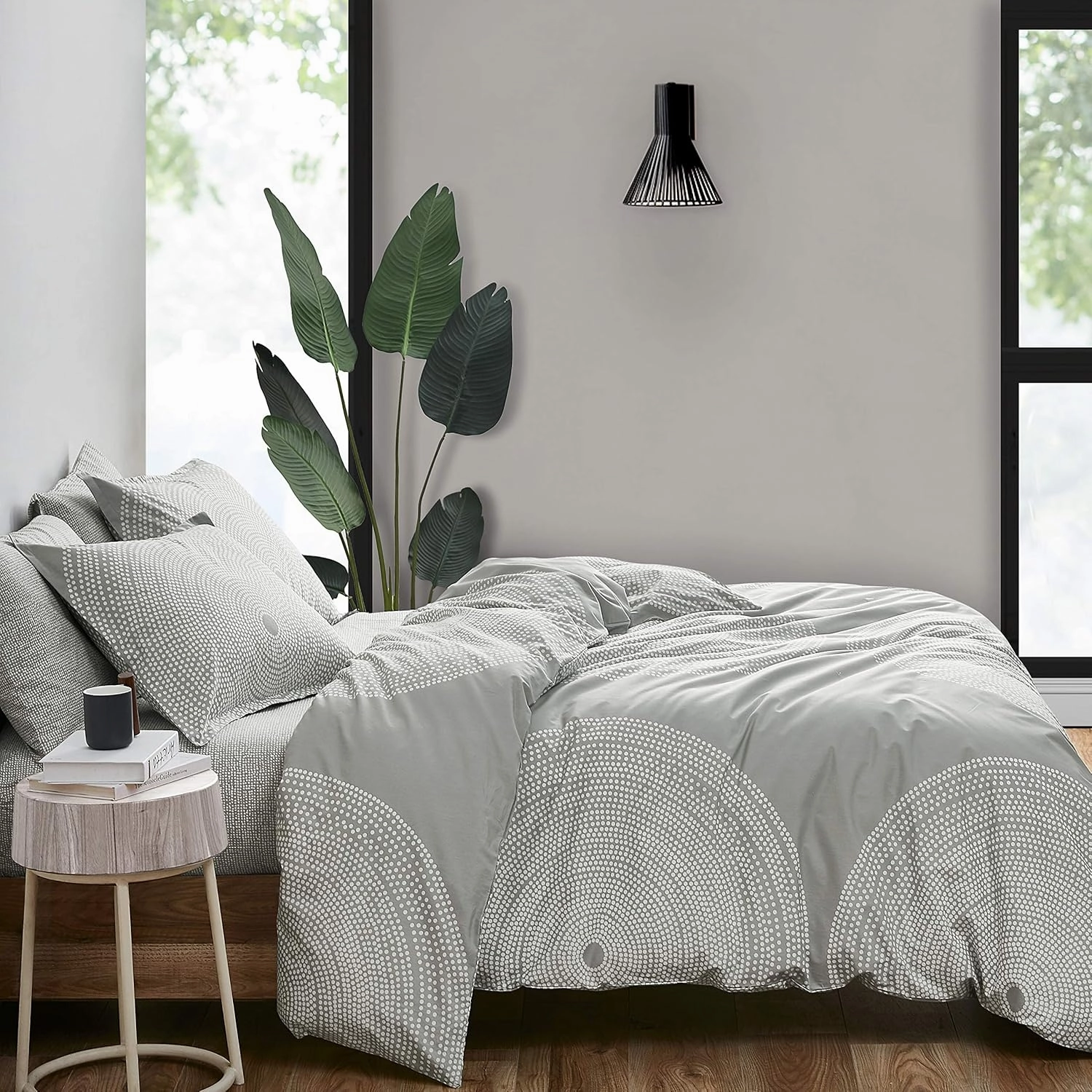 MARIMEKKO - Queen Duvet Cover Set, Smooth Cotton Percale Bedding with Matching Shams, Lightweight Home Decor (Fokus Grey, Queen)