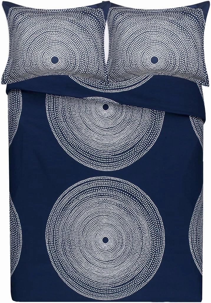 MARIMEKKO Comforter Set Smooth Cotton Percale Bedding with Matching Sham, Medium Weight Home Decor, King, Fokus Navy