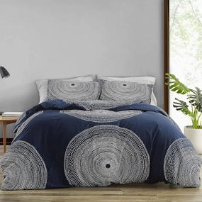 MARIMEKKO Duvet Cover Set Smooth Cotton Percale Bedding with Matching Sham, Lightweight Home Decor,3 Pieces, Queen, Fokus Navy