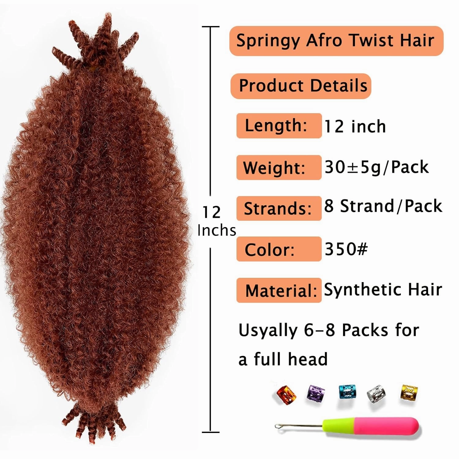 Marley Twist Braiding Hair, Pre-Separated Springy Afro Twist Hair Kinky Twist Crochet Hair Braids for Distressed Soft Locs Spring Twist Hair for Women (350#, 12 Inch(Pack of 8))