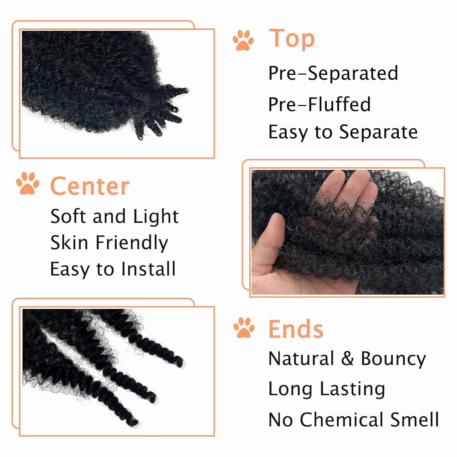 Marley Twist Braiding Hair, Pre-Separated Springy Afro Twist Hair Kinky Twist Crochet Hair Braids for Distressed Soft Locs Spring Twist Hair for Women (Natural Black, 12 Inch(Pack of 8))